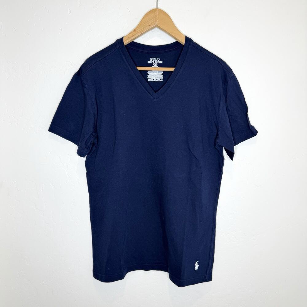 Polo Ralph Lauren Slim Fit V Neck T Shirt Men’s Large Navy Blue Shirt Sleeve